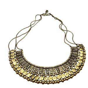 Gold Tone Egyptian Revival Collar Necklace Chunky Statement Bib Tribal Boho Neck